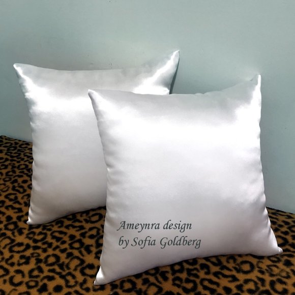 Pair of White Satin Pillows 12x12" ~ New, Soft, Square - Picture 1 of 1